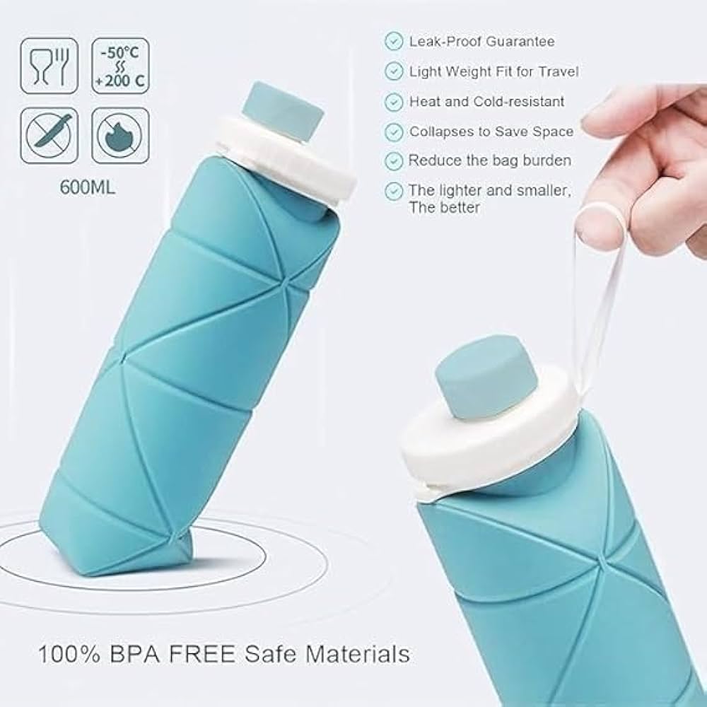 Multicolour Silicone Collapsible 600 ml Water Bottle – 100% BPA-Free, Food-Grade & Travel Friendly